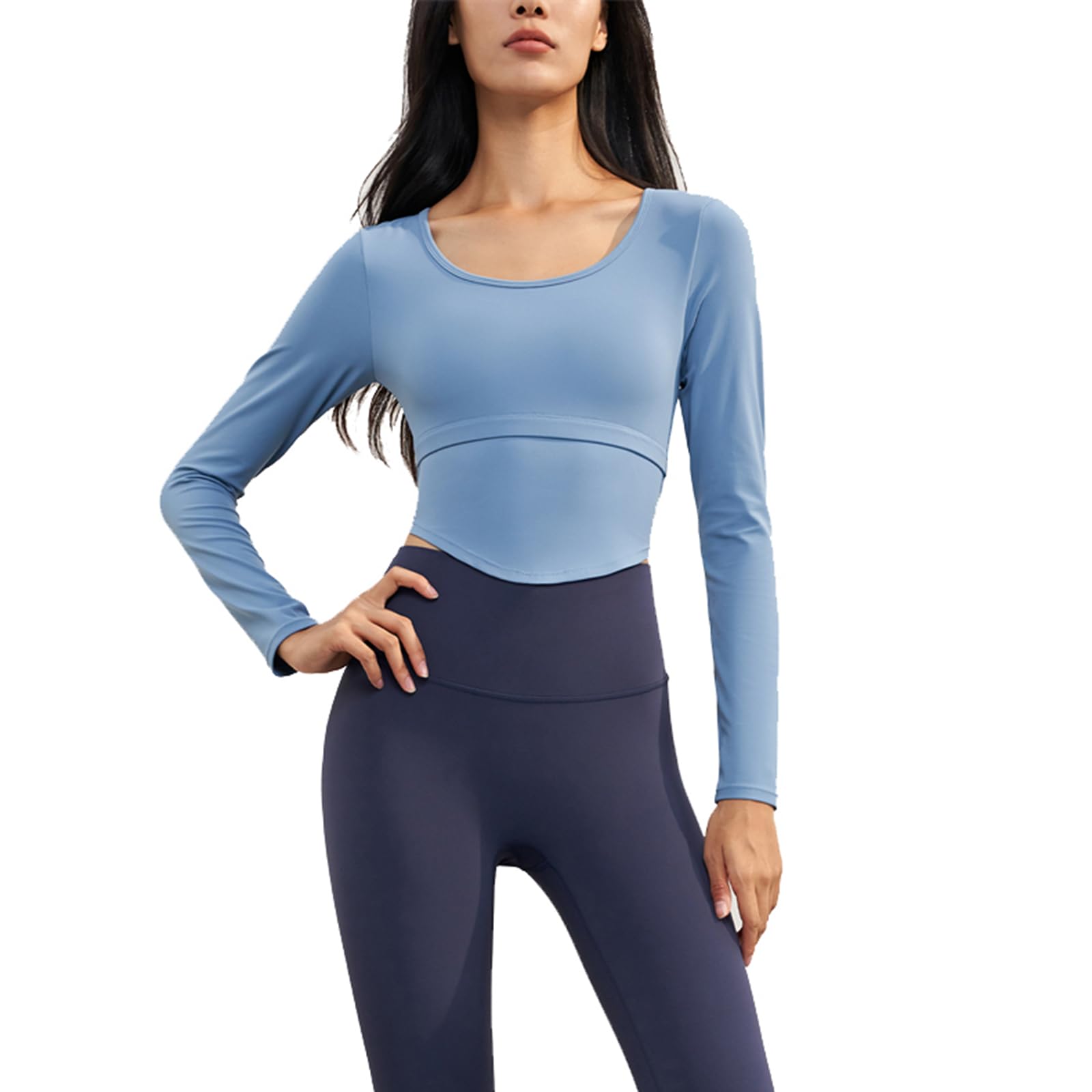 Smilice Women's U-Neck Yoga Sport Shirt with Hollow Back and Slim Fit Elasticity