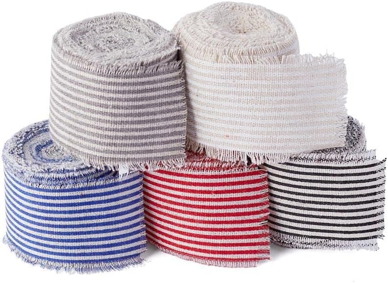 Group of 5 Striped Linen Ticking Ribbon Assortment for Primitive Bows and Projects by Factory Direct Craft (1 Inch W)