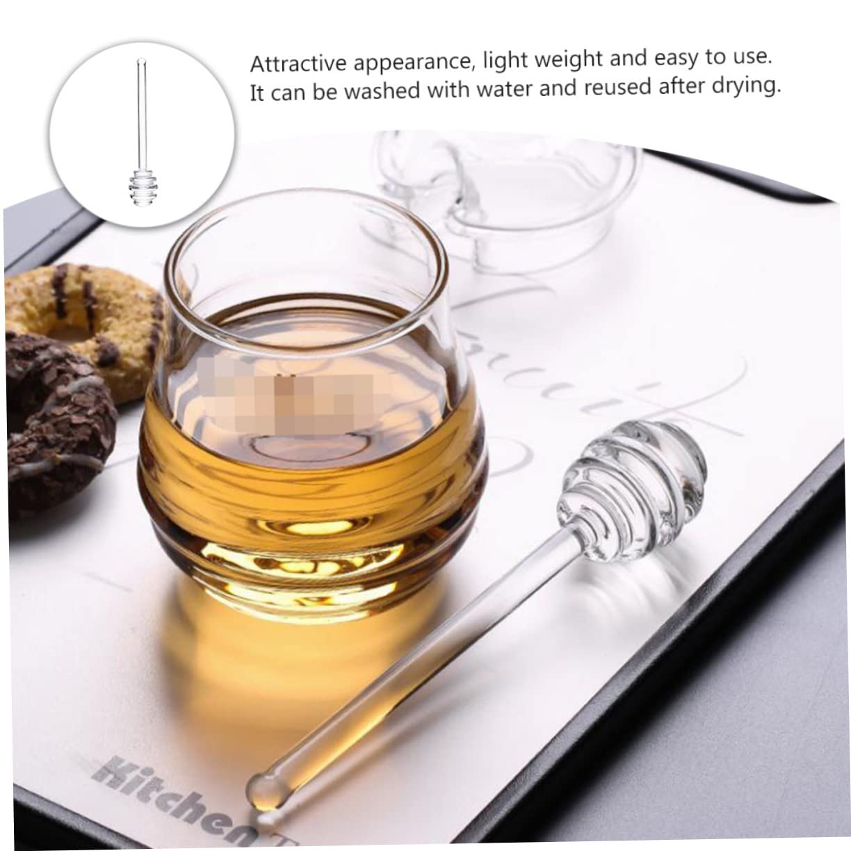 COLLBATH 4pcs Honey Stirrer Mini Honey Jars Honey Serving Dipper Honey Dippers Server Drink Stirrers Drizzle Spoon for Syrup Honey Jar Dispenser Honey Spoon Rod Glass Transparent re-usable