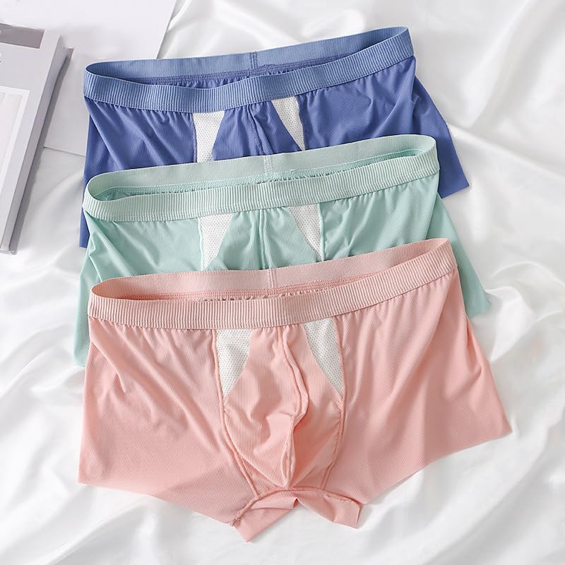 Men's Breathable Ice Silk Boxer Briefs Soft Bulge Pouch Boxer Shorts Lightweight Ultra Thin Underwear Panties3