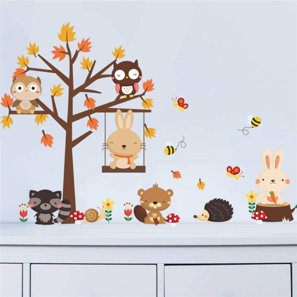 YAABC Forest Owl Butterfly Swing Rabbit Squirrel Wall Sticker Animal Tree for Kids Room Child Baby Nursery Room Home Decor