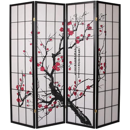 Legacy Decor 4-Panel Blossom Screen Room Divider, Black