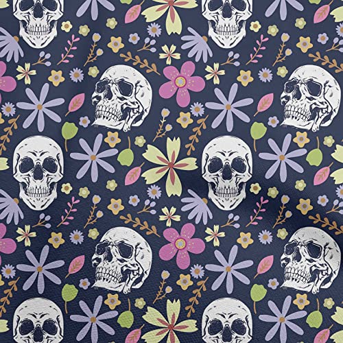 oneOone Georgette Viscose Teal Blue Fabric Skull Sewing Craft Projects Fabric Prints By Yard 42 Inch Wide-aA