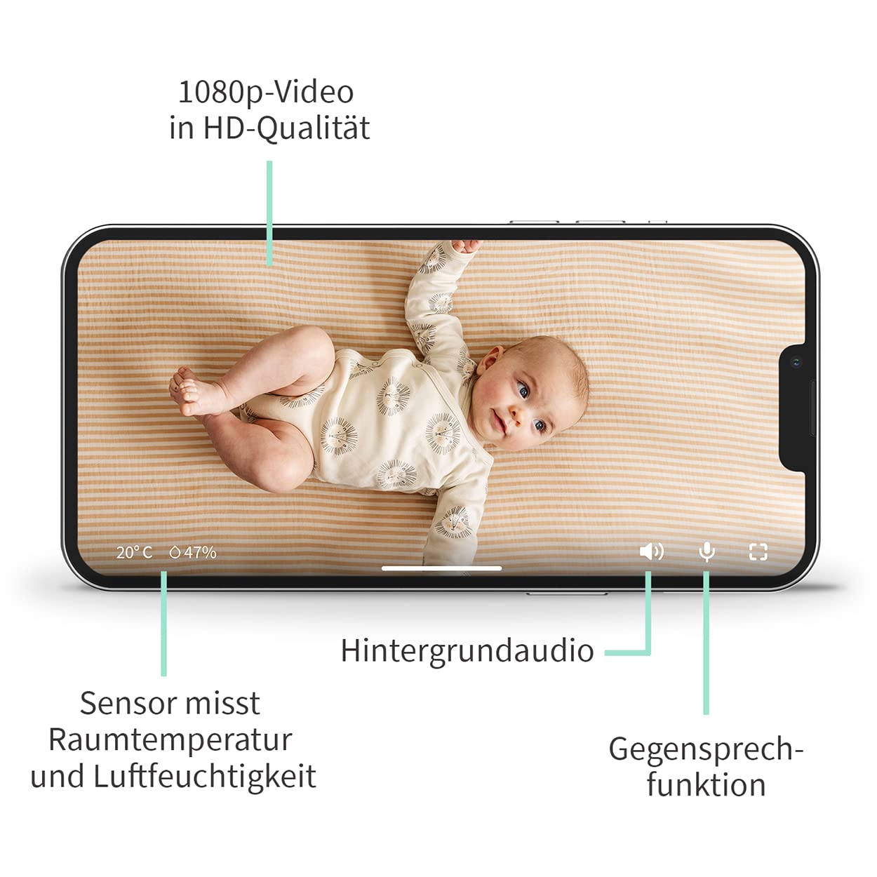 Owlet Cam 2 - Babyphone mit Kamera - mobiles Videobabyphone- steuerbar via App, reagiert auf Bewegung und Weinen des Babys, Weiss … selte HD-Videos - mit Smartphone abrufbar, Weiss