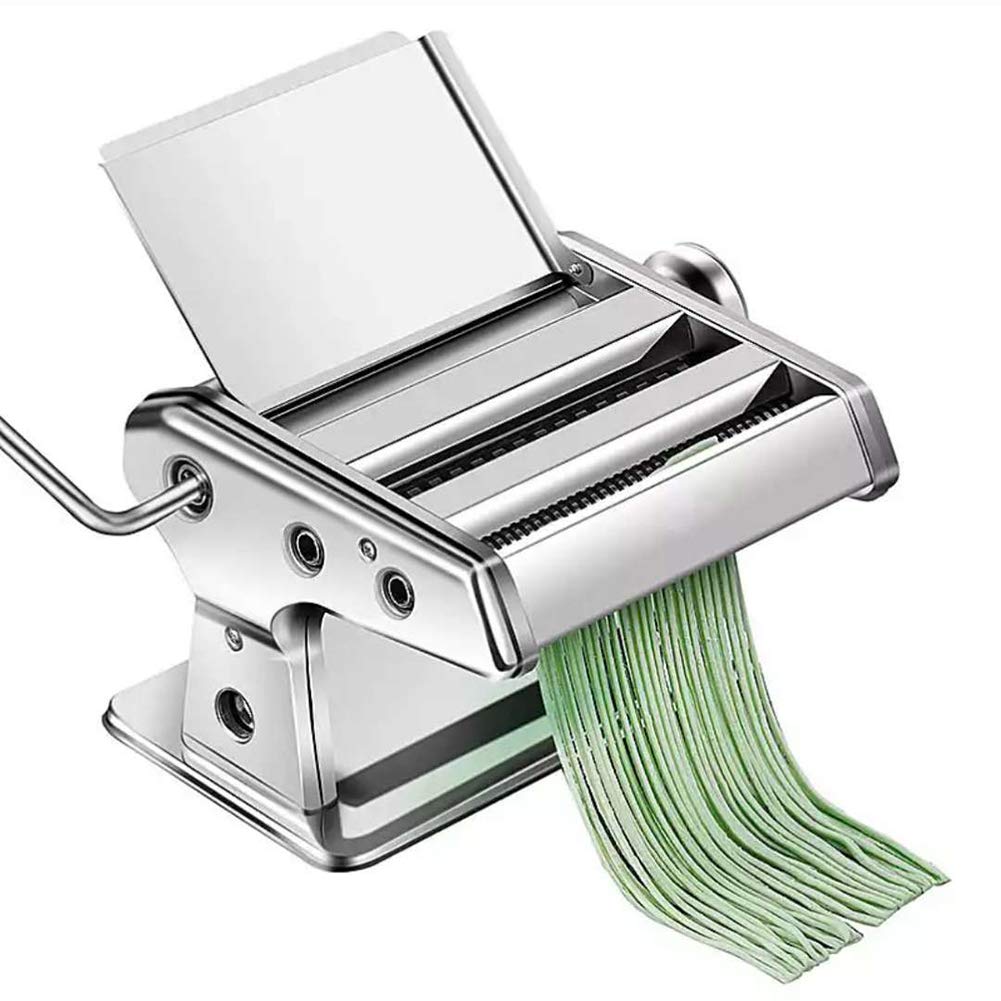 AIZYR Acero Inoxidable Máquina para Hacer Pasta, Base Antideslizante Máquina para Hacer Pasta - Seis Engranajes para Ajustar El Grosor/Diseño Mejorado del Panel De La Entrepierna, Plata