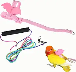 Peitoral e coleira de pássaro papagaio de estimação, design de treinamento ajustável, antimordida, corda de nylon para pássaros com asa fofa e coleira colorida para papagaios, calopsita periquito