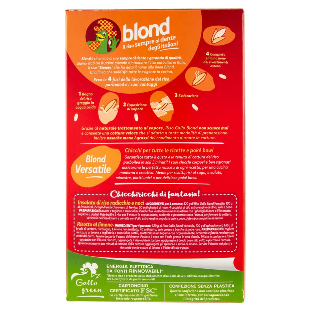 Italian Gourmet Riso Blond versatile riso italiano 9 x 1 kg, tiempo de cocción 5 min. | Pronto in pochi minuti, granulado y ligero, se adapta a ensaladas, guarniciones, peso neto total 9 kg + Polpa 400 g