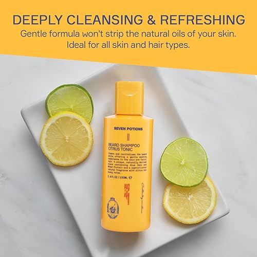 Miniatura 2 de SEVEN POTIONS Champú para barba para hombres, lavado suave y limpiador para barba para una barba limpia sin picazón en la barba, natural, vegano,