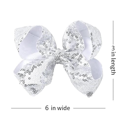 Miniatura 10 de Lazos para el cabello con lentejuelas brillantes de 6 pulgadas color rosa intenso para niñas, niños y adolescentes (2 unidades)