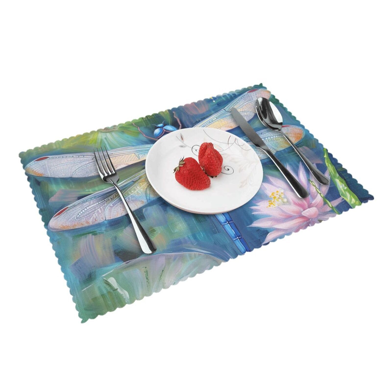 Dragonfly Painting Printed Placemat Heat Resistant Place Mats Set of 4 PCS Washable Kitchen Table Mats, 12x18 Inch
