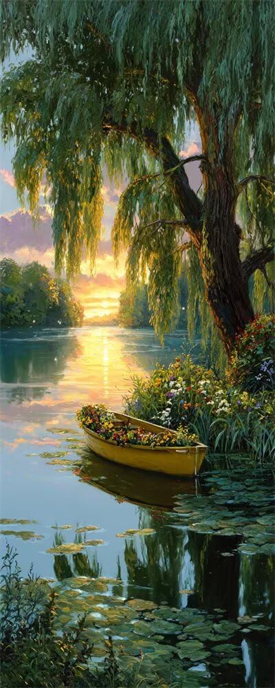 Diamond Art Painting Kits for Adults 50x120cm, 5D Large Diamond Painting Landscape Full Round Drill Gem Art Tree Boat Crystal Cross Stitch Arts Paint by Numbers for Home Wall Decor Gifts -LR1145