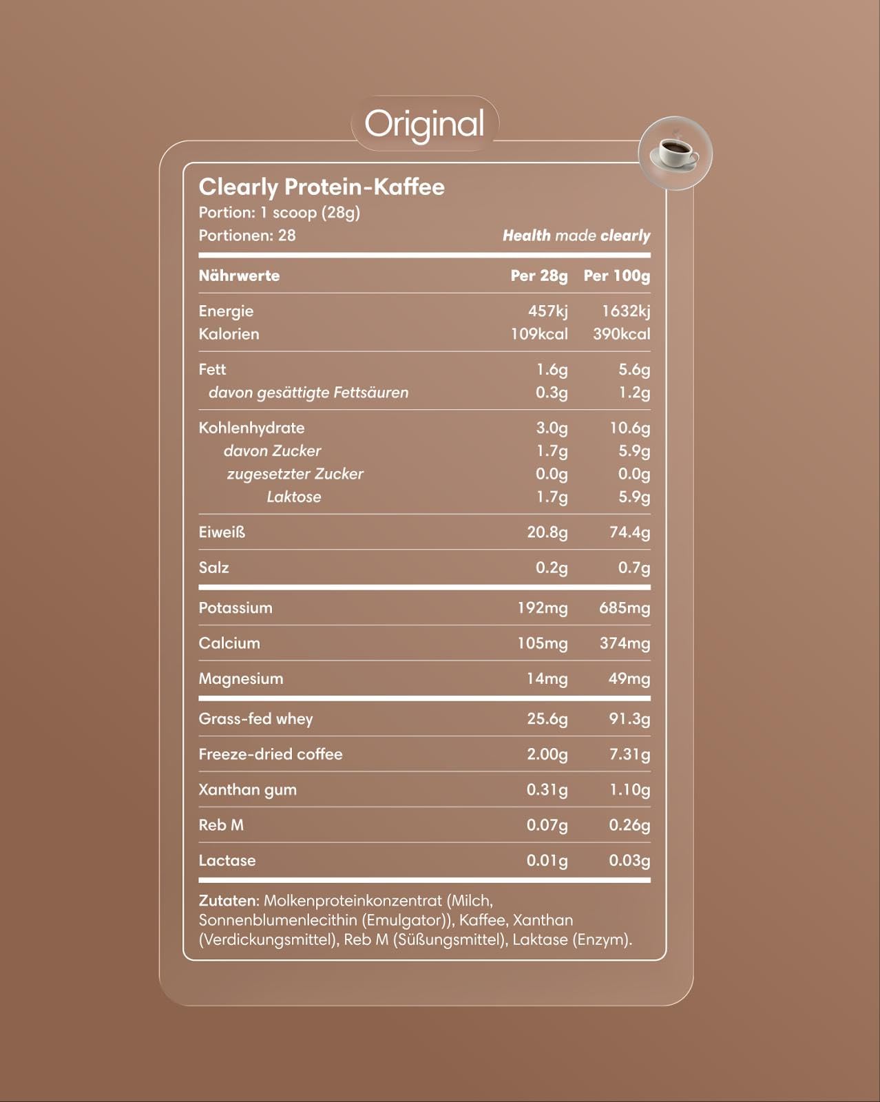 Clearly Protein Eiskaffee Pulver - Protein Iced Coffee mit 100% kolumbianischem Kaffee - 21g Eiweiß pro Portion - Zuckerfrei - 28 Portionen - 784g - Chocolate