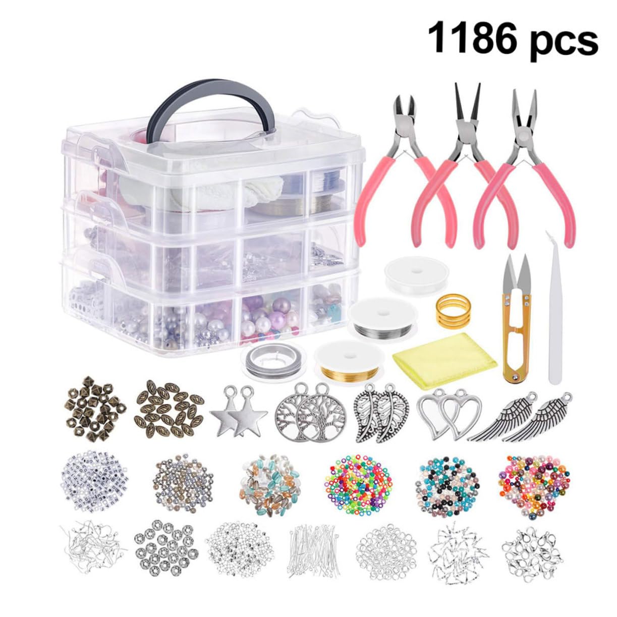 Kit de Fabrication de Bijoux Accessoires DIY 1186 Pièces 3 Couches