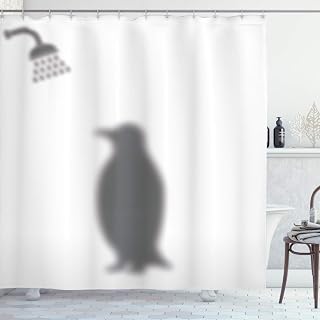 ABAKUHAUS Pinguin Duschvorhang, Dusch- Tier, mit 12 Ringe Set Stielvoll Modern, 175x200 cm, Grau und Weiß