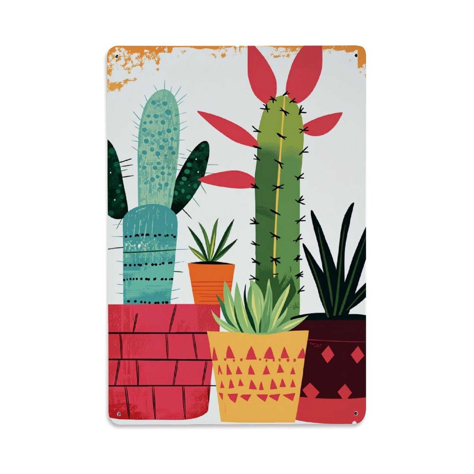 Enderetf Vintage Colorful Cacti And Succulents Pattern Tin Sign Metal Poster, Home Bar Garage Man Cave Cafe Indoor & Outdoor Wall Decoration 8X12inches