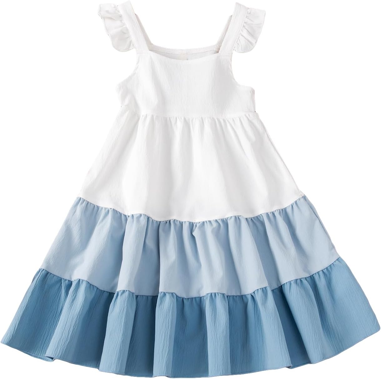 COZYEASEGirls' Color Block Ruffle Trim Sleeveless High Waist Flared Long Cami Dress