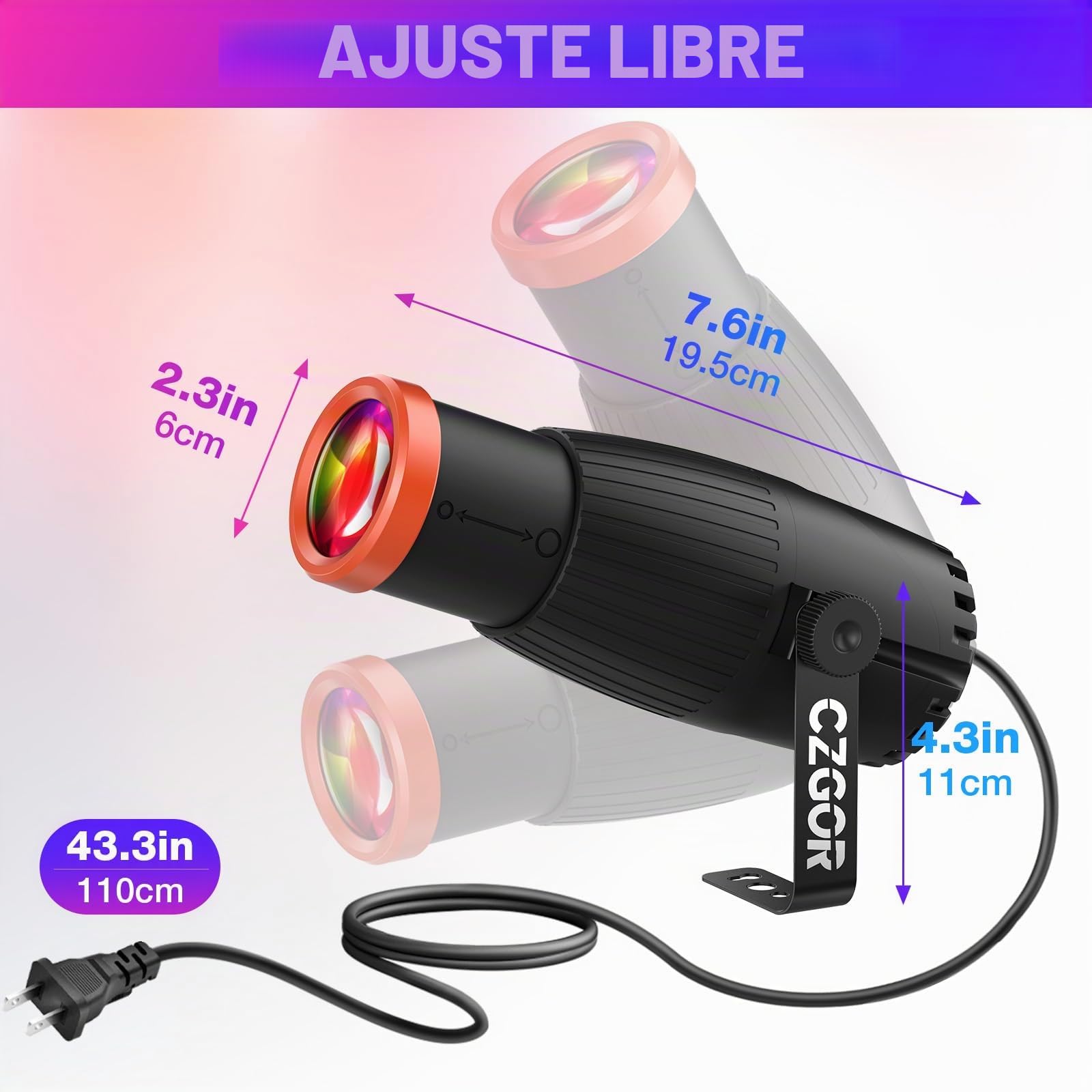 Luces Pinspot, Czgor Focos De Disco De Enfoque Manual, Luces Altas 16 Color LED 18W RGBW 4 En 1, Columnas Guía De Luz Súper Brillantes, Iluminación Efecto Escenario para Bola Discoteca Fiesta DJ Boda
