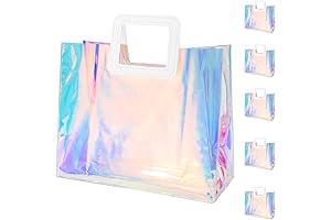 Whaline Iridescent Clear Reusable Tote PVC Gift Bags, Perfect for Parties and Gift Giving