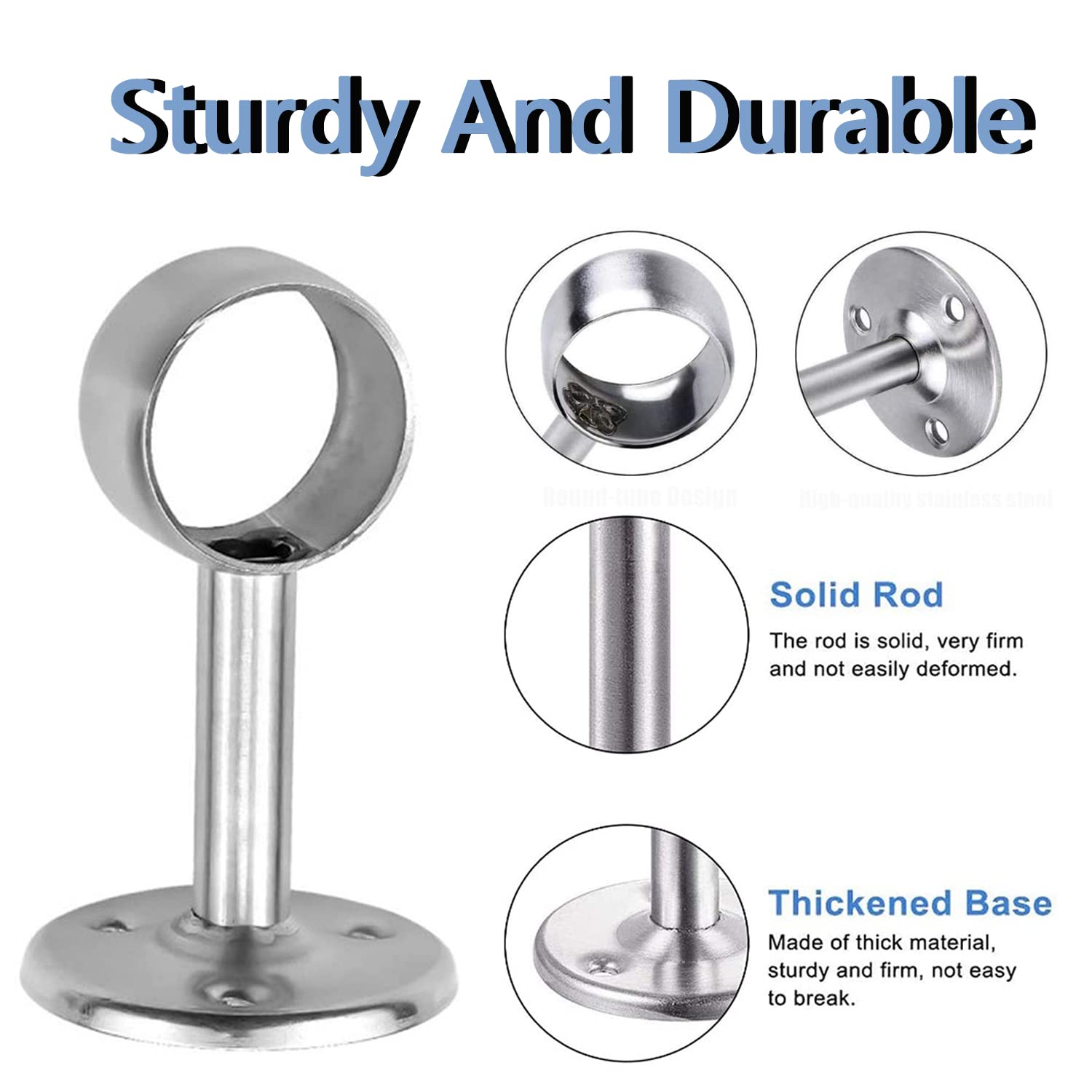 Lulullaby 2 Pcs 22mm Clothes Hanging Rod Holder, Ceiling-Mount Bracket, Stainless Steel Wardrobe Tube Support Bracket - Image 3