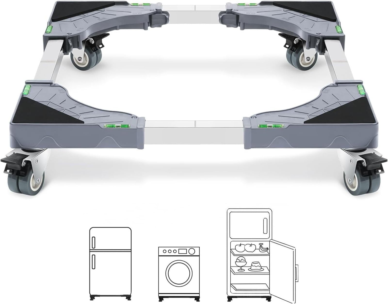 Base Mobile for Lavatrice, 4 Ruote Doppie Con Bloccaggio A Sfera, Mobili Regolabili, Base Mobile In PU, Supporto for Frigorifero