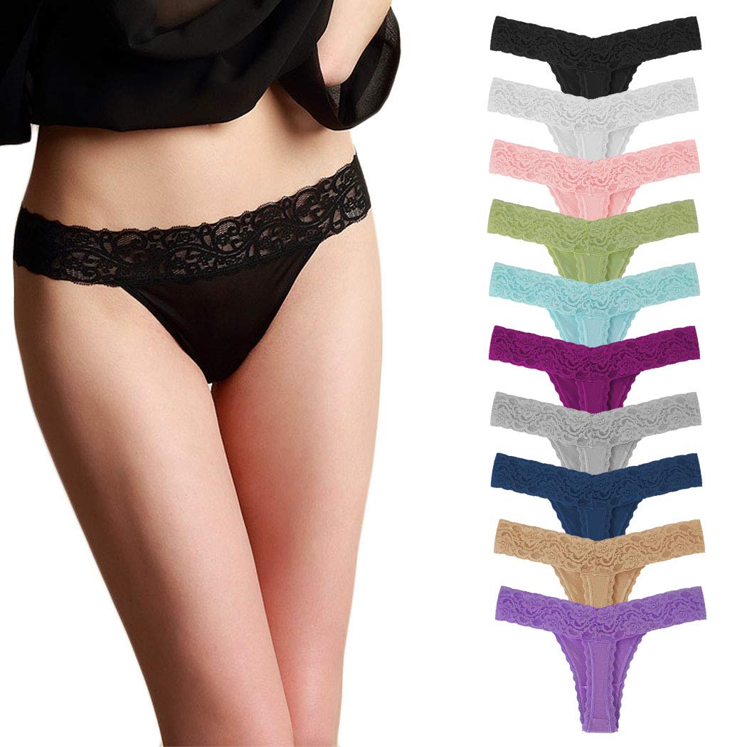 Pmrxi Pack of 6-10 Tangas Women Lace Thongs Plus Size Cotton Thongs Panties, Assorted - 10 Cotton thong Large