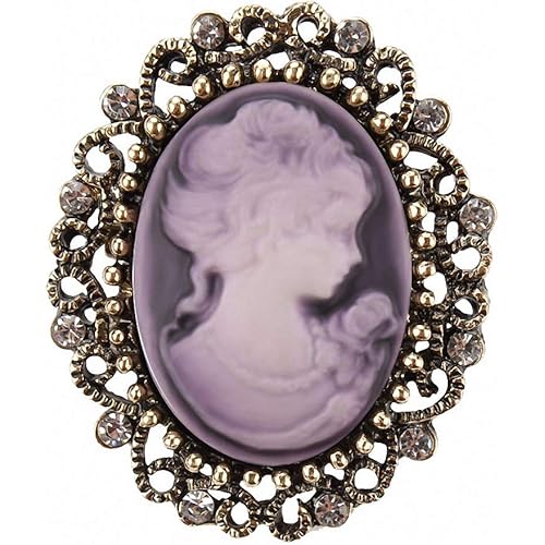 Vintage Queen Cameo Crystal Brooch Pins Women in Antique Gold Color