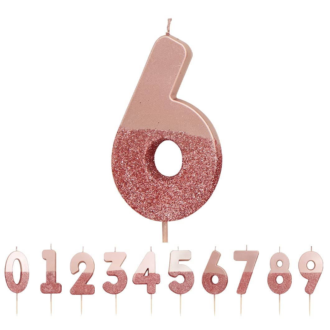 Rose Gold Glitter Number 6 Candle | Premium Quality Cake Topper Decoration Pretty, Sparkly | for Kids, Adults, 16th, 60th Birthday Party, Anniversary, Milestone-image-43