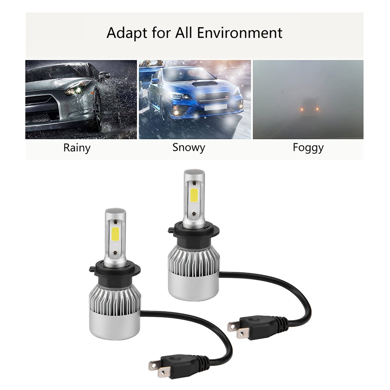 Coppia di lampadine per fari a LED H7 LED 36W 8000LM Kit di conversione per fari Lampadine 9-32V impermeabili per auto con fari bassi alti 6000K Argento universale