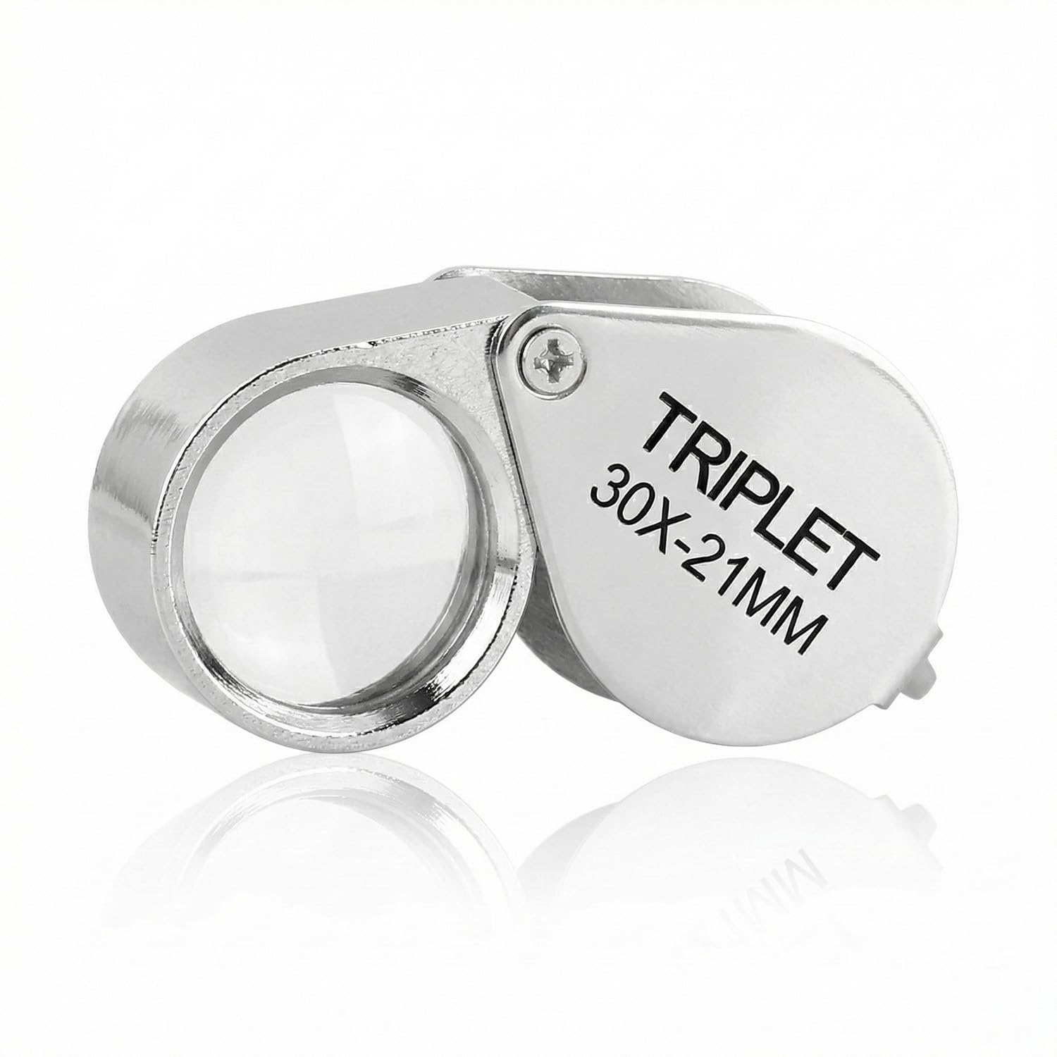 Hopzab Silver Jewellery Magnifying Glass Pocket Metal Jewellery Loupe Folding Handheld Magnifier For Reading Coins Diamonds Jeweller Stamps Insects Rocks Gems (30X)