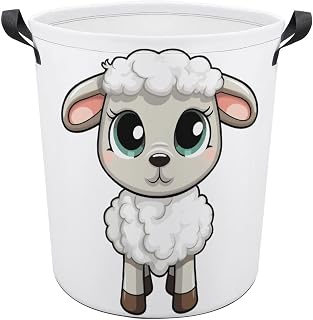 13.8 × 13.8 × 17.3 Inches Collapsible Laundry Baskets Lamb Printed Waterproof Laundry Hamper Foldable Dirty Clothes Storage Bin for Bathroom Bedroom Office