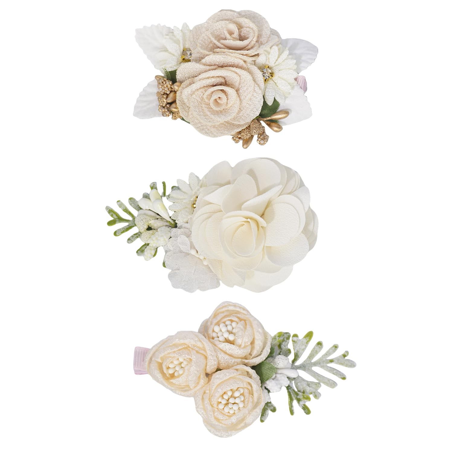 3pcs Girls Flower Hair Clips, Floral Hair Barrettes w/Boutique Fully Lined Alligator, Hair Bows for Baby Newborn Toddler