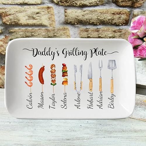 Miniatura 2 de Plato personalizado para asar para el día del padre, platos personalizados para papá, bandeja rectangular para servir barbacoa con nombres de los
