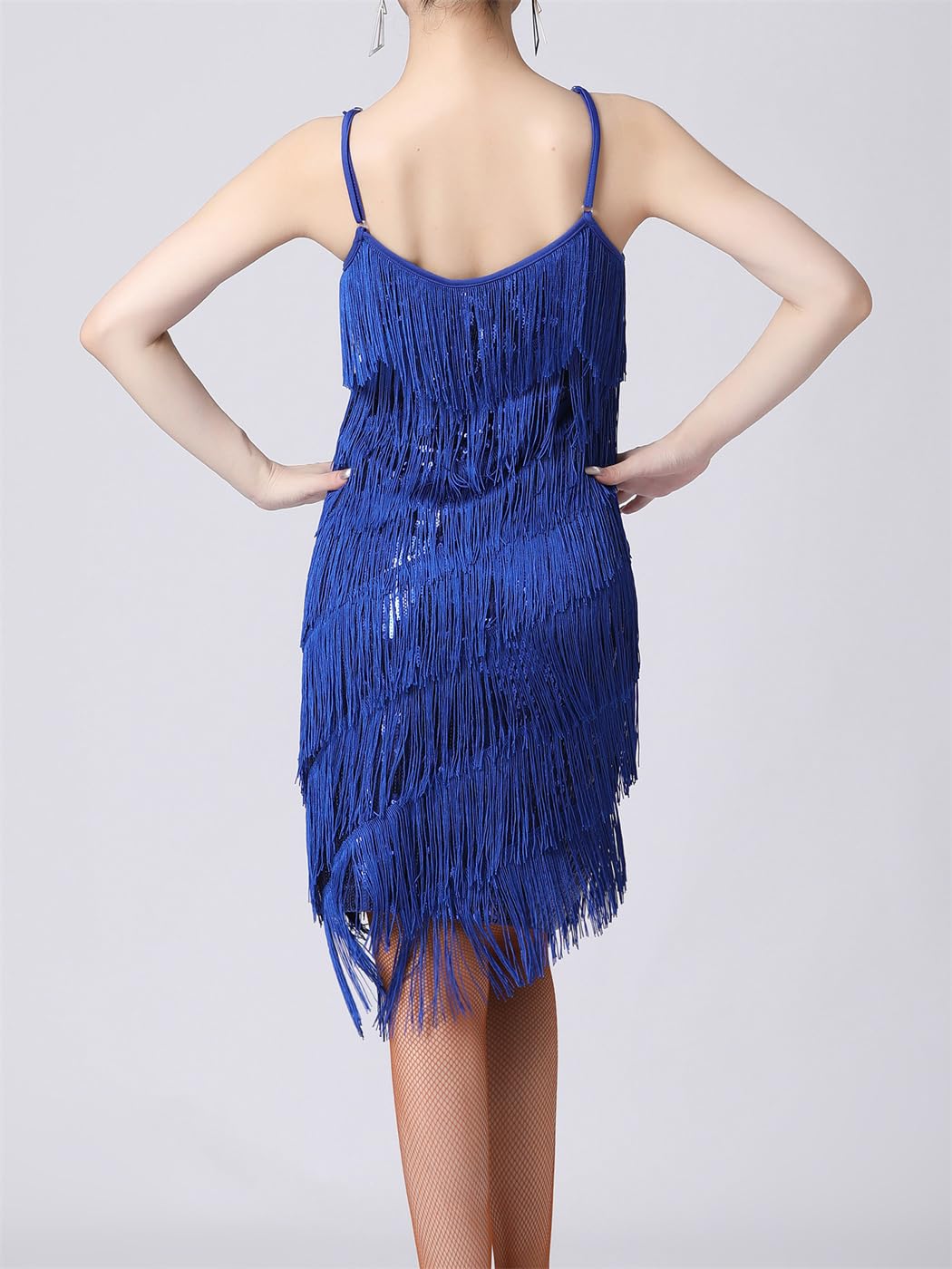 Vestido de jazz latino sin mangas con borlas para mujer, sexy, con lentejuelas, para salsa