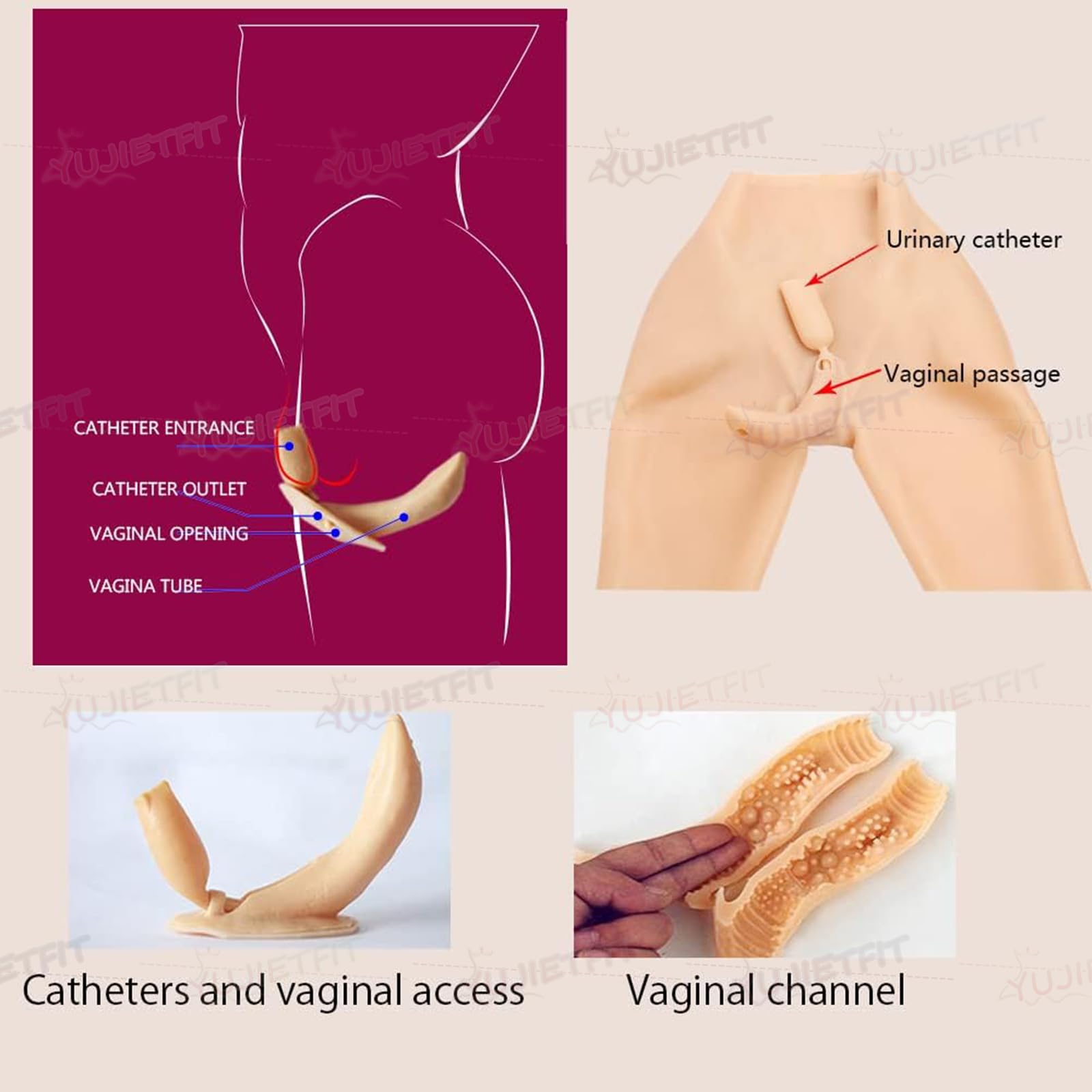 Adima Culotte en Silicone mi-Longue avec Fausse Vagin, Rehausseur de Fesses réaliste pour Sissy, Contrôleur de Hanches, Cosplay et Transgender