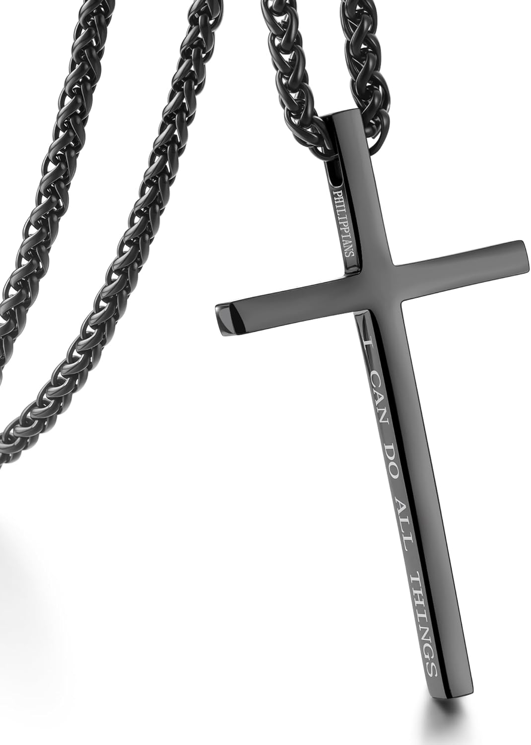 Stainless Steel Cross Ankh Necklace Men Women - 18K Gold Plated Crucifix Bible Verse Philippians Pendant - Christian Egyptian Religious 3mm Rolo Chain Jewelry Present