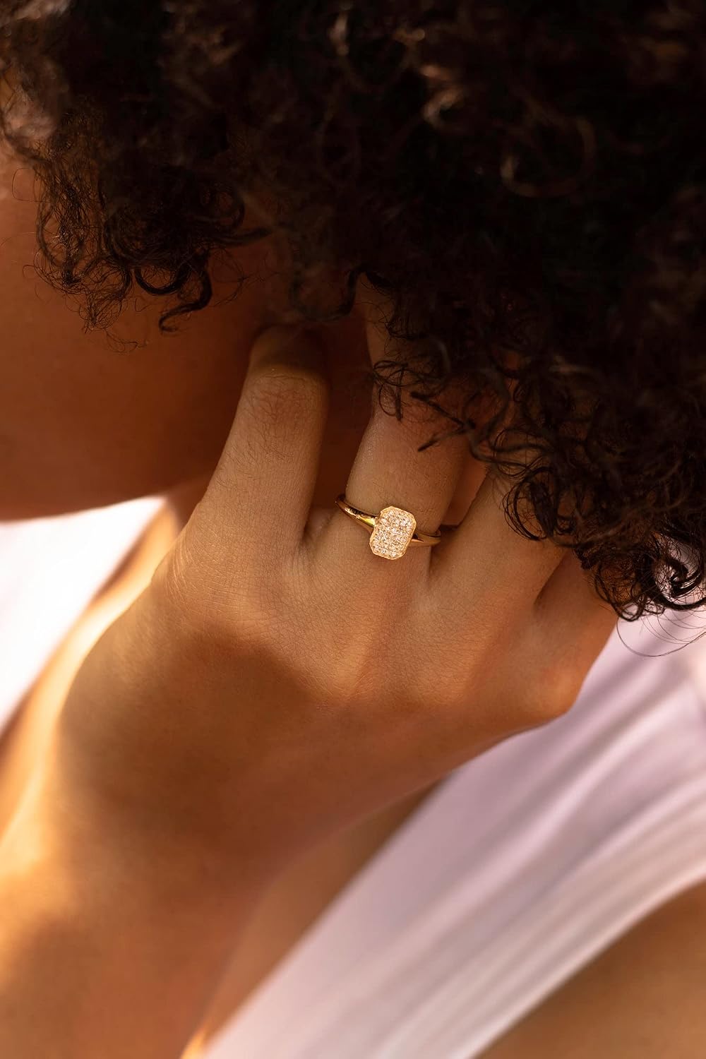 Rectangular Cluster Diamond Bezel Ring in 10K Yellow Gold