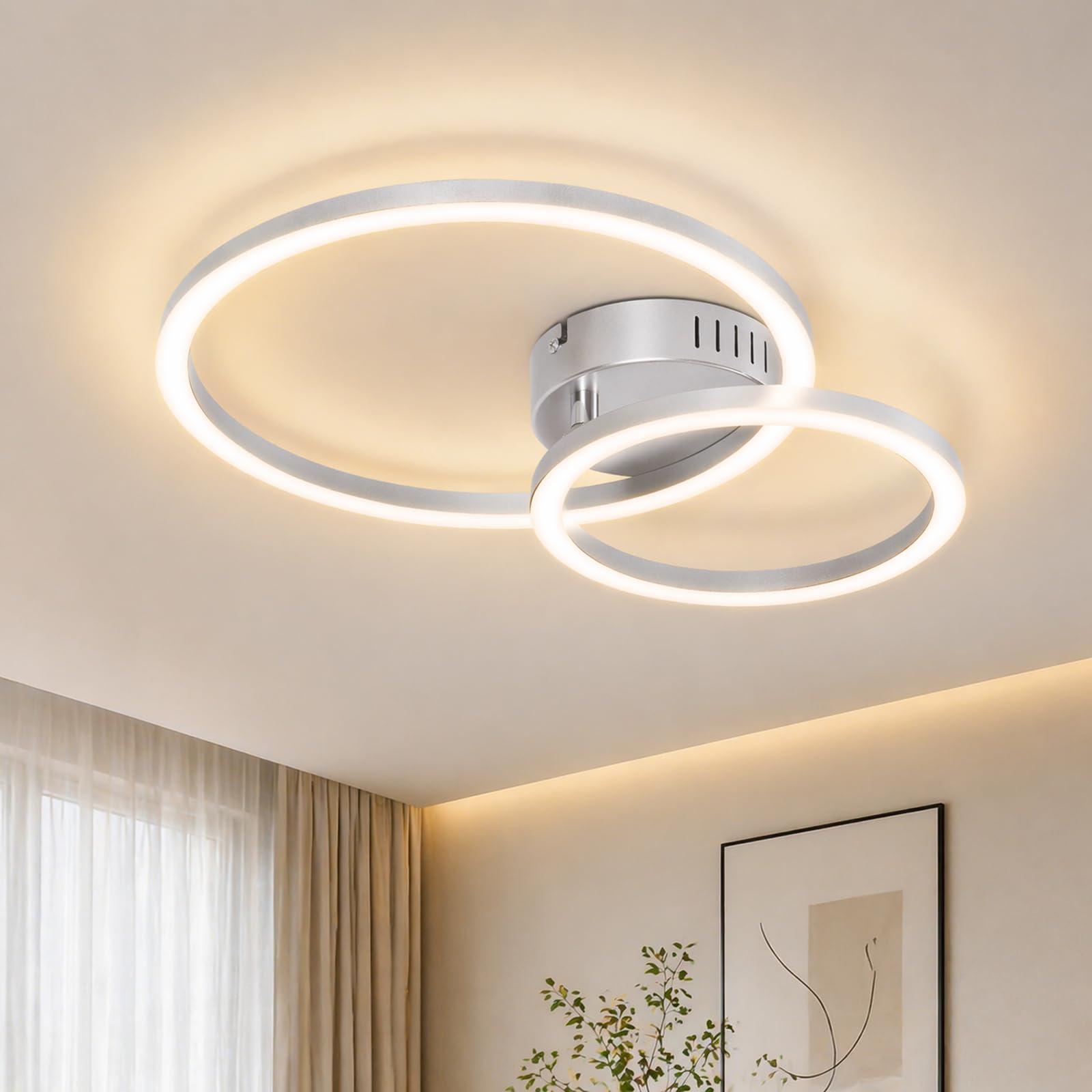 Homefire Deckenlampe LED Deckenleuchte 40cm - Modern Küchenlampe 3000K Warmweiß Wohnzimmerlampe 2-Ringe Design Deckenbeleuchtung für Küche Schlafzimmer Flur Büro