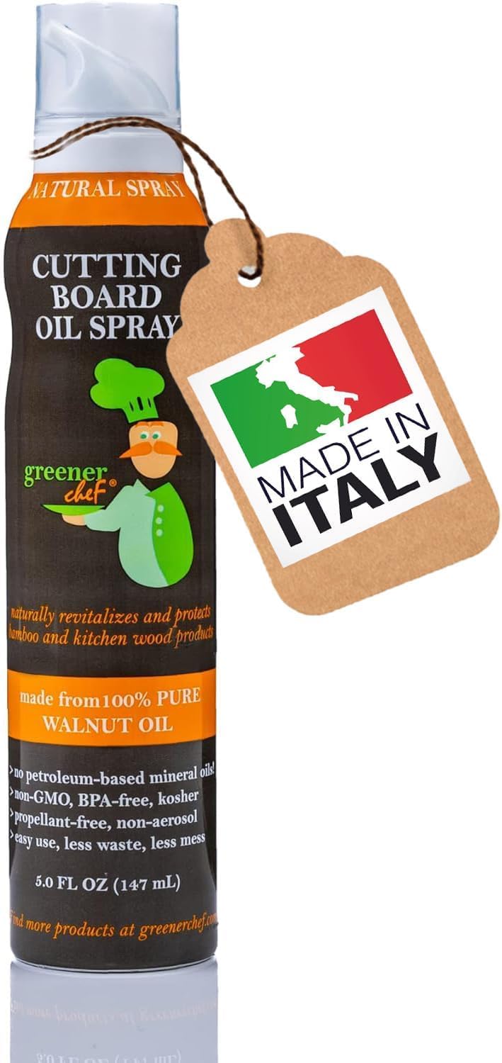 GREENER CHEF Organic Premium Italian Food-Grade Walnut Oil Spray & Butcher Block Conditioner - 100% Walnut Oil for Bamboo Chopping Boards - Aerosol-Free, Made in Italy