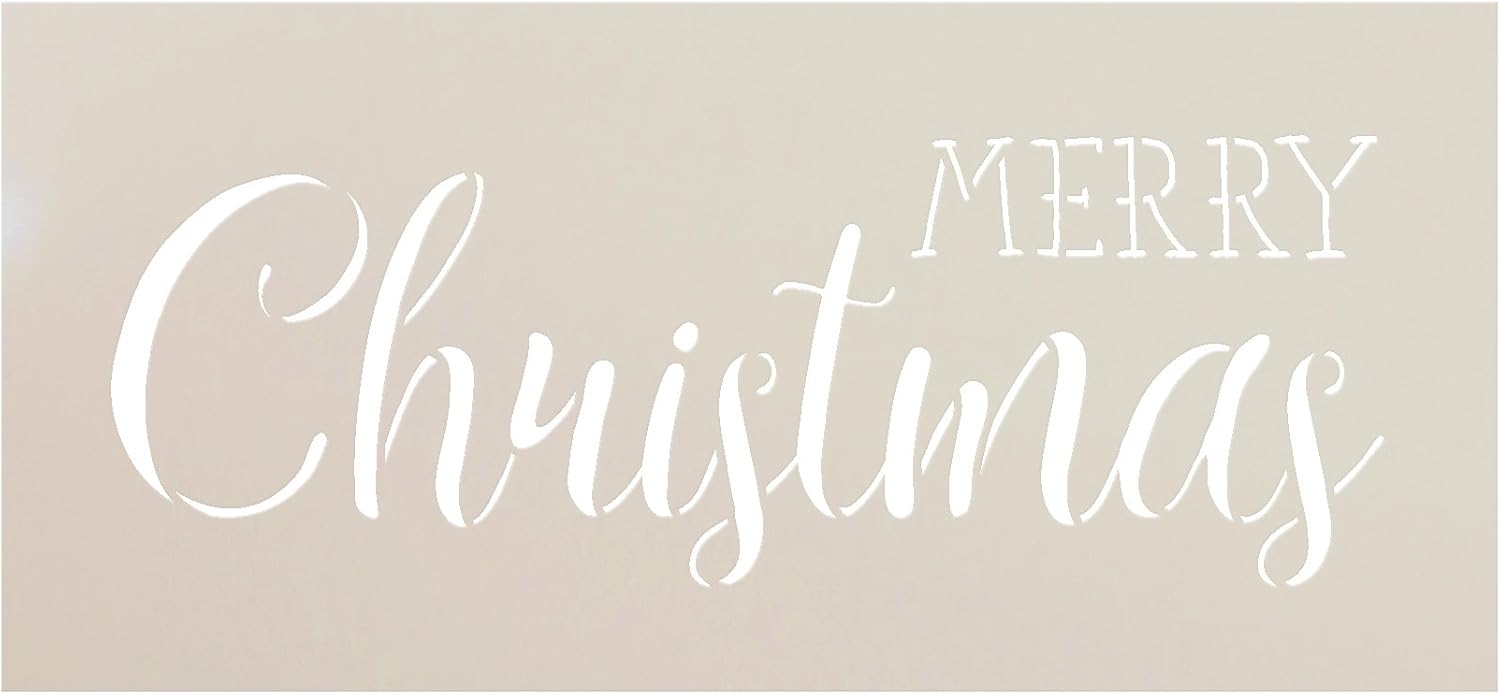 Merry Christmas Stencil by StudioR12 | Trendy Rustic Script Word Art | Reusable Mylar Template | Painting, Chalk, Mixed Media | Use for Crafting, DIY Home Decor | Select Size (9 x 4)