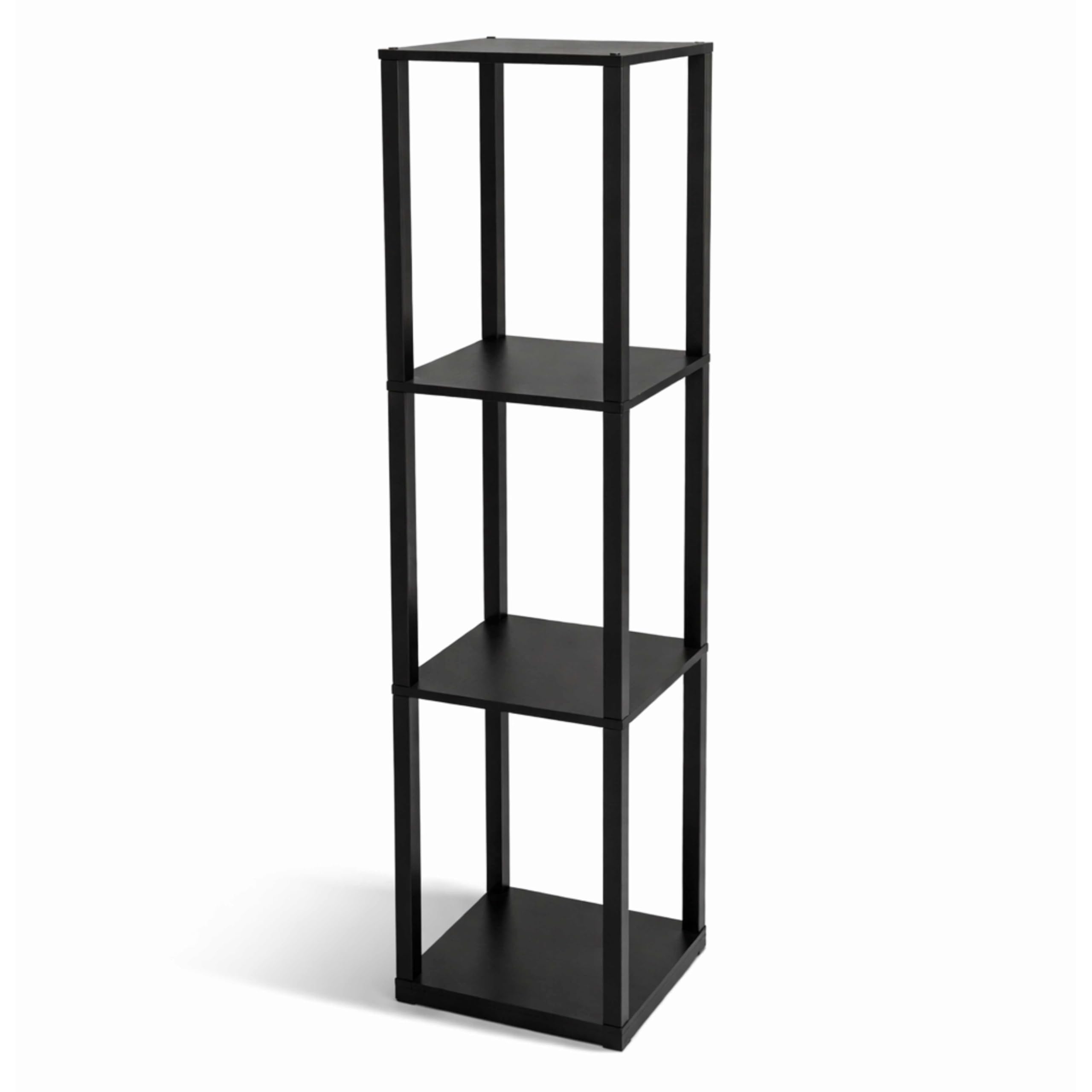 DIVCHI 4 Tier Shelving Unit – Slim Black Freestanding Storage Shelves for Home, Office & Bathroom, MDF Wood Tall Shelving Unit, Storage Utility Storage Free Standing Shelf Organiser (Black)