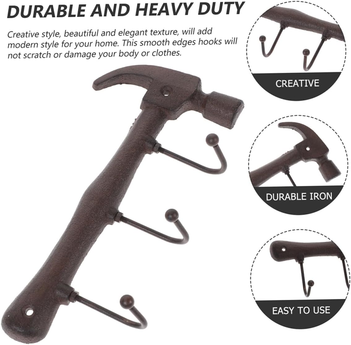 Ciieeo Vintage Industrial Iron Coat Hooks 2pcs Hammer Shape Wall Mount Garment Rack with Screws for Entryway and Home Organization