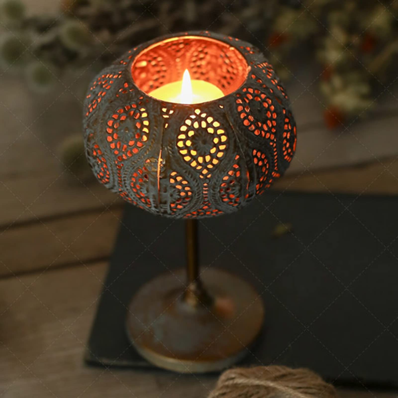 Dekoracyjny stojak na świece lampa do herbaty świecznik antyczny stojak na świece stojak stołowy podgrzewacz serce i wyświetlacz do kominka w domu świecznik (rozmiar: duży)