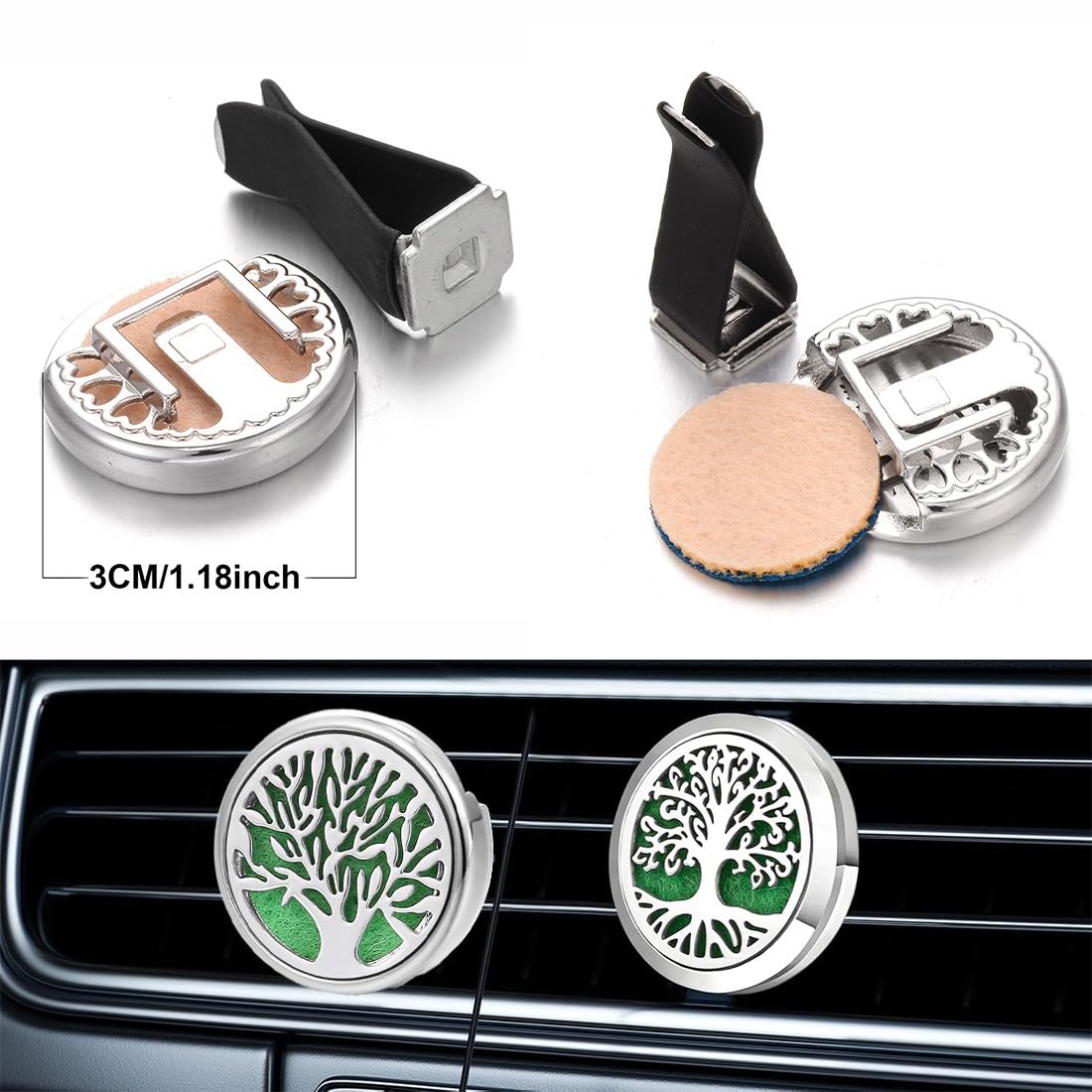 Diffusore Oli Essenziali Auto, Profumatore Auto In Acciaio Inox, 2 Pz Con 10 Feltro Ricambio