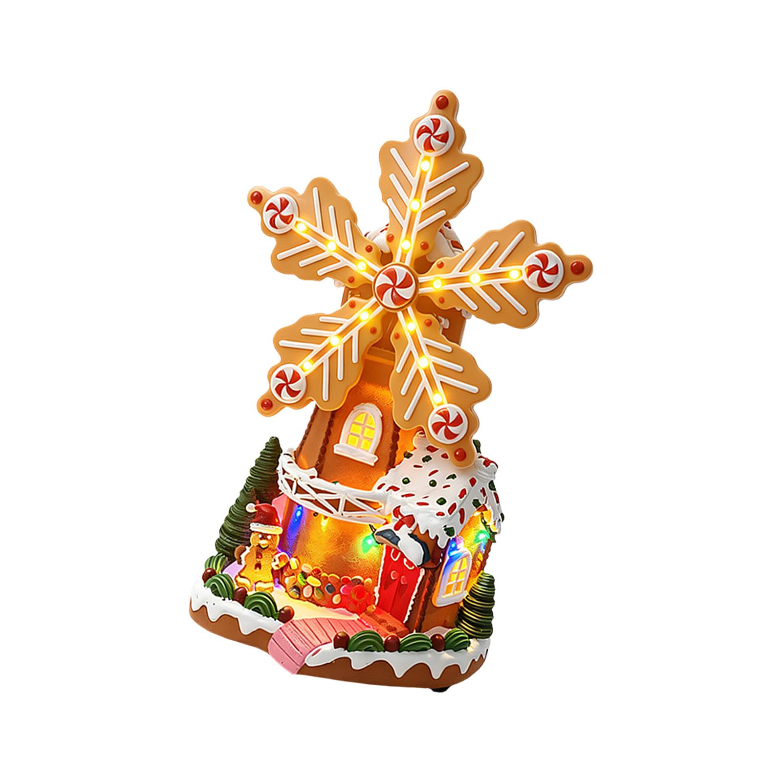 PANGBOER Decoración navideña de Candy House con diseño de Molino de Iluminado, decoración de navideña para repisa, Escritorio, Estante y Centro de de Fiesta Decoración Festiva con diseño de de
