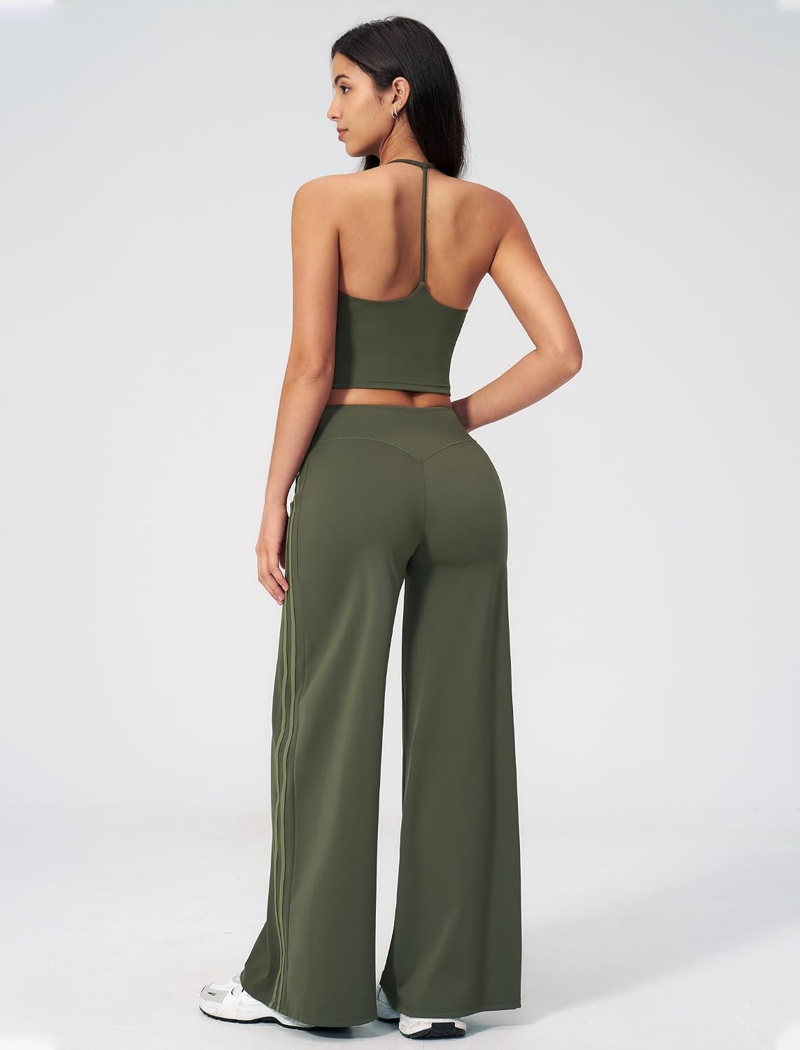 Women 2 Piece Workout Sets Scoop Neck Y Back Tank Tops and High Waist Active Wide Leg Pants Yoga Outfits
