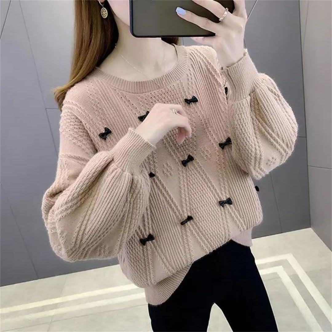 Maglione da donna autunno e inverno moda ufficio semplicità O-collo manica lunga maglione donna casual all-match sciolto top