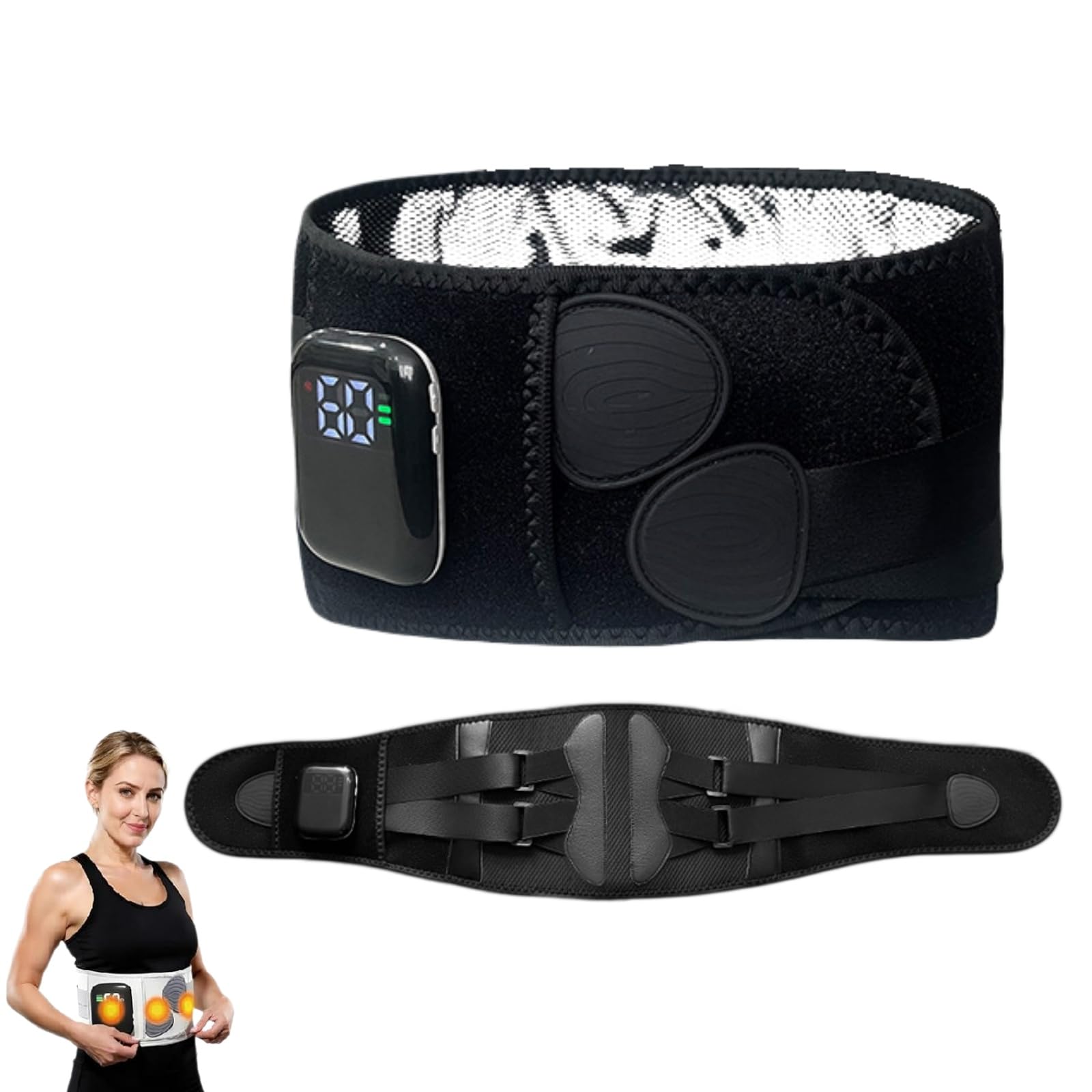 Orthofit - Cintura per la schiena, sistema di terapia a impulsi Orthofit, sistema di terapia a impulsi, set di vibrazione termica, dispositivo rimovibile, cuscino termico wireless (nero)