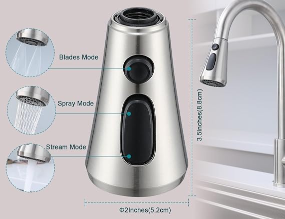 Brushed Nickel Pull Down Kitchen Faucet Head Replacement with 9 Adapters