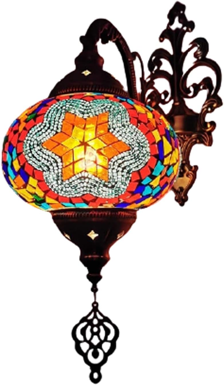 GDLight Moroccan Mosaic Wall Lamp Turkish Sconce Wall Lights Bohemian Handmade Glass Bedside Lamp for Living Room Bedroom Hallway Balcony Cafe Bar,A