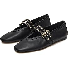 LUXMAX Suede Mary Jane Flats Women Ballerina Shoes Square Toe Flats Comfortable Black Ballet Flat Shoes, Size 11 M US,Black-01